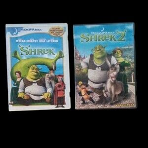 Dreamworks Shrek 1 & 2 DVD Lot Movies Shrek Donkey Fiona 2004 and 2006